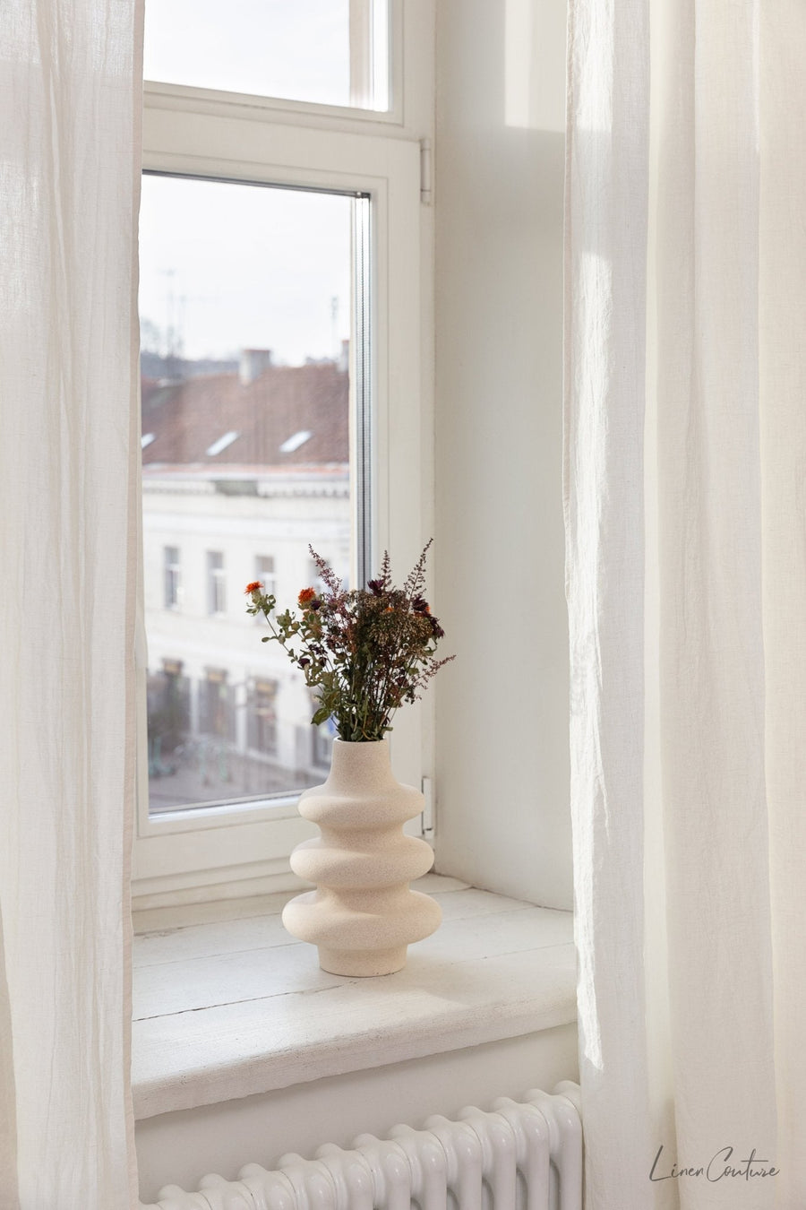 Extra Wide Natural Light Linen Curtain Panel with heading tape - Linen Couture