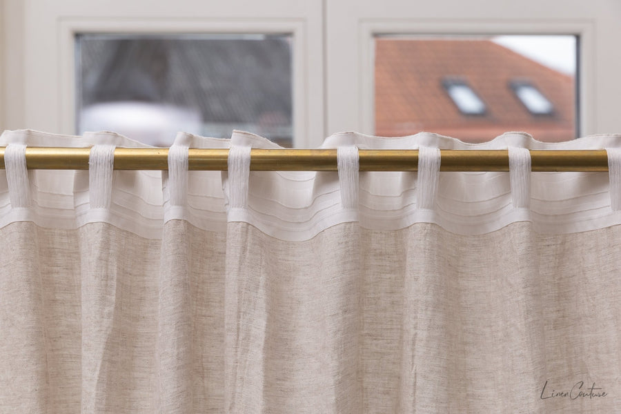 Extra Wide Natural Light Linen Curtain Panel with heading tape - Linen Couture