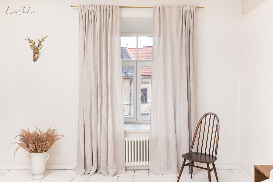 Extra Wide Natural Light Linen Curtain Panel with heading tape - Linen Couture