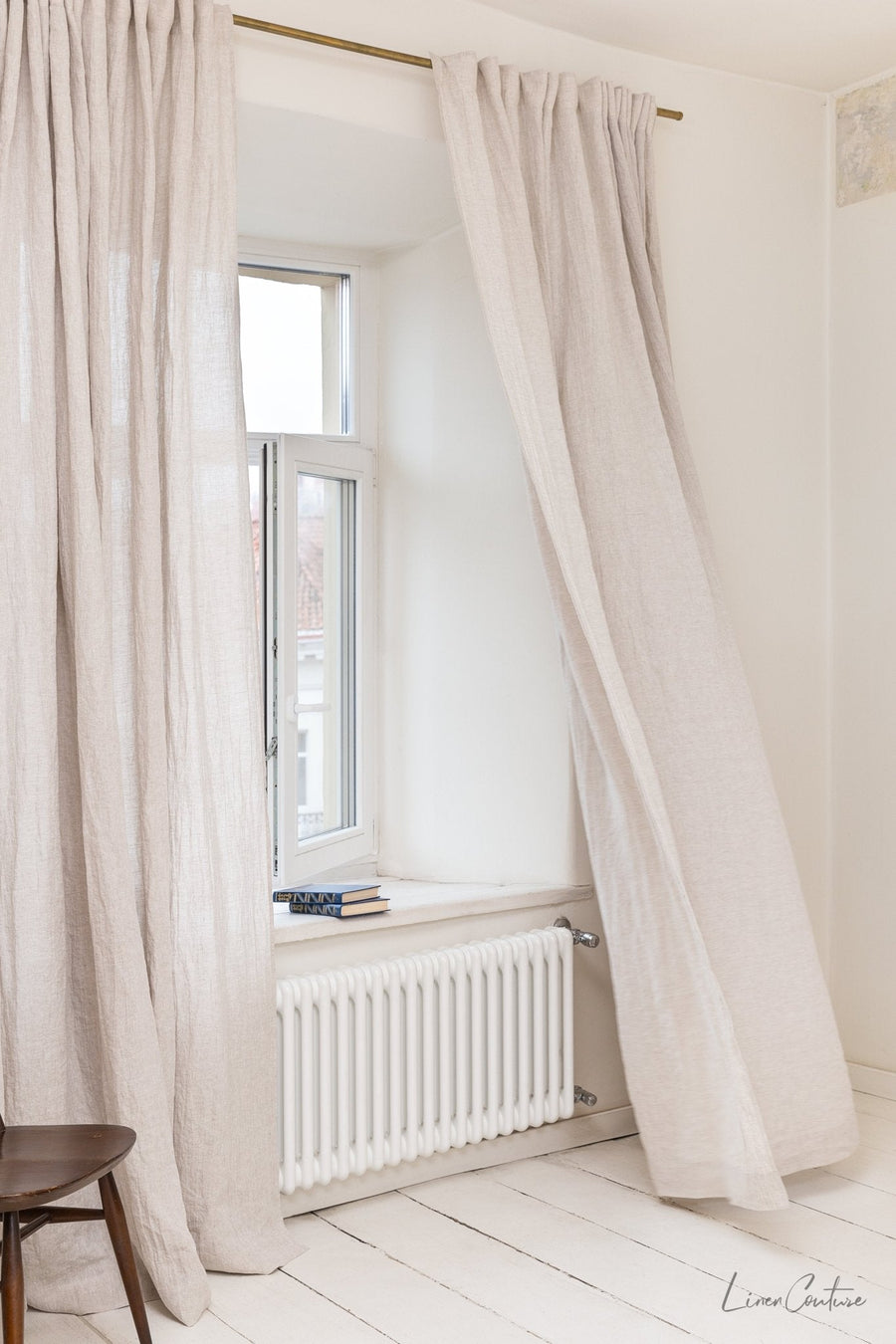 Extra Wide Natural Light Linen Curtain Panel with heading tape - Linen Couture