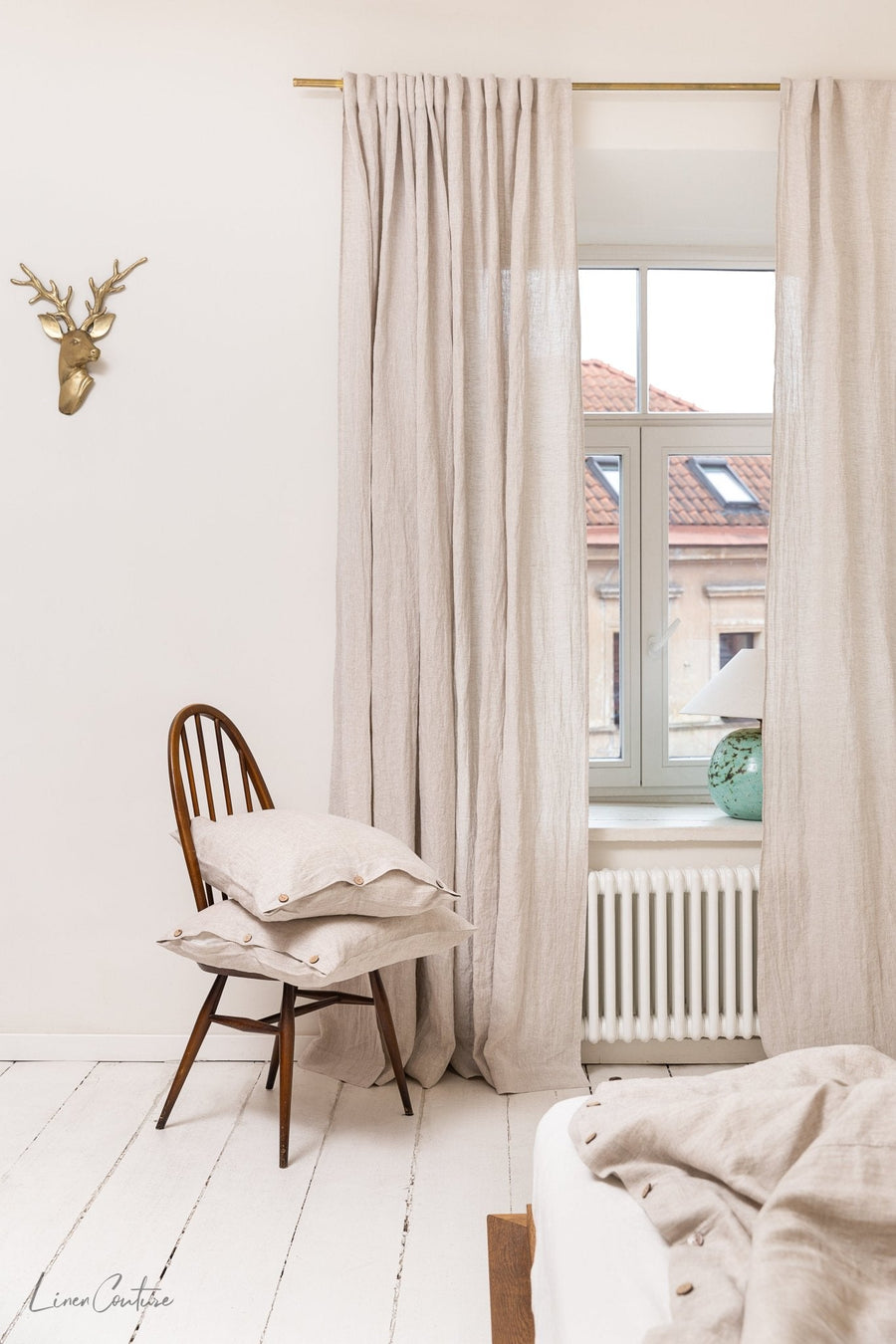 Extra Wide Natural Light Linen Curtain Panel with heading tape - Linen Couture