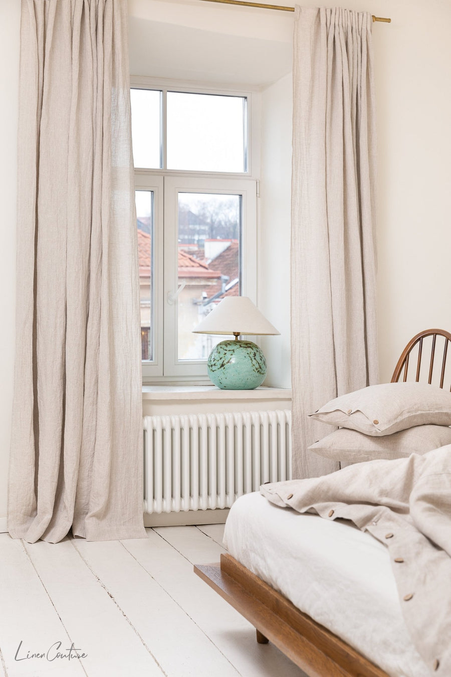 Extra Wide Natural Light Linen Curtain Panel with heading tape - Linen Couture