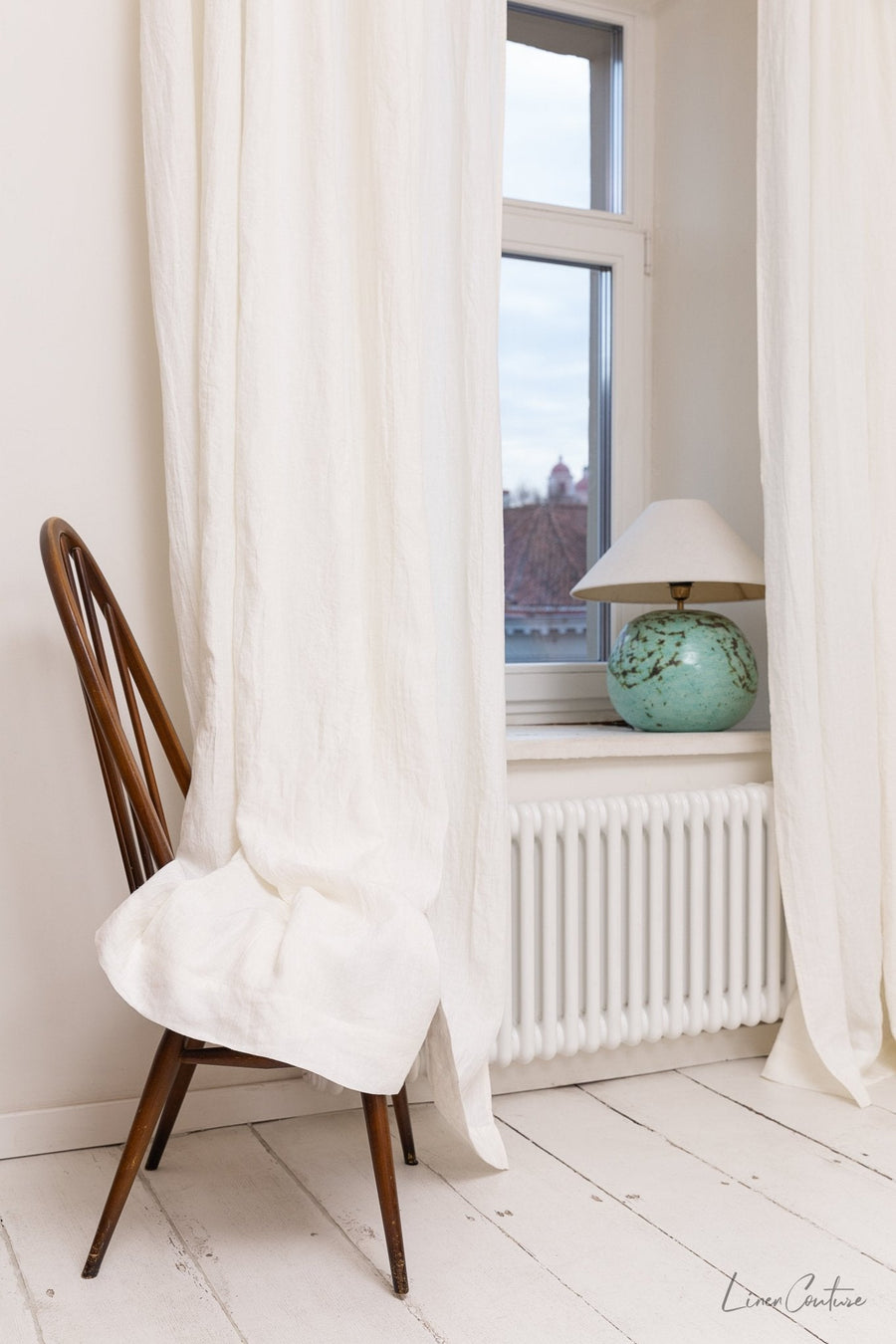 Extra Wide White Linen Curtain Panel with Tab Top - Linen Couture