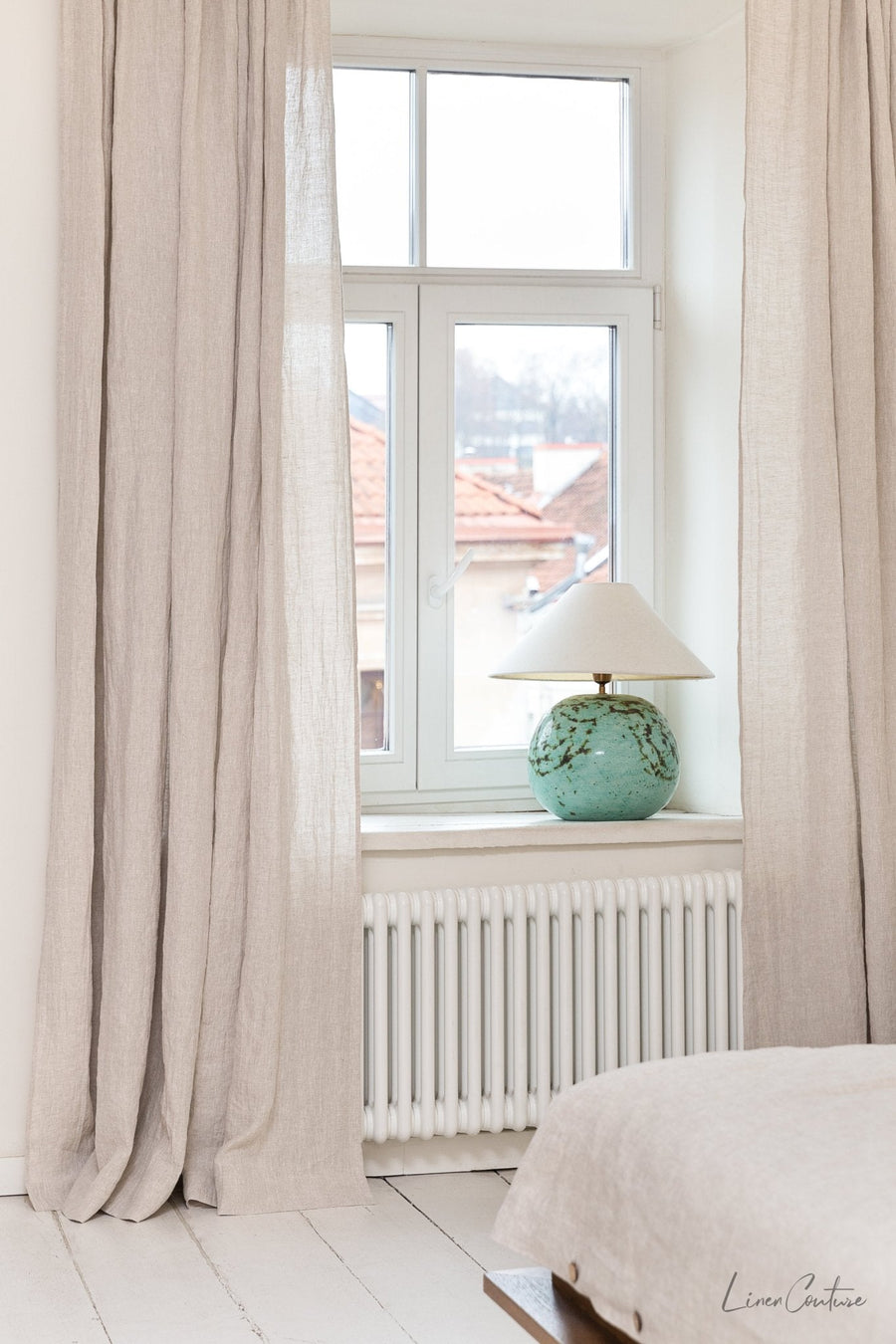 Extra Wide White Linen Curtain Panel with Tab Top - Linen Couture