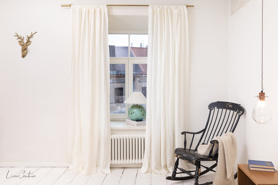 Extra Wide White Linen Curtain Panel with Tab Top - Linen Couture