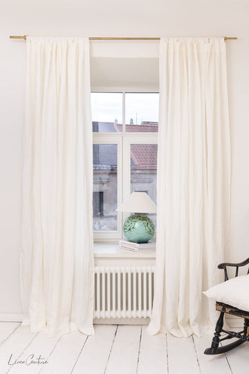 Extra Wide White Linen Curtain Panel with Tab Top - Linen Couture