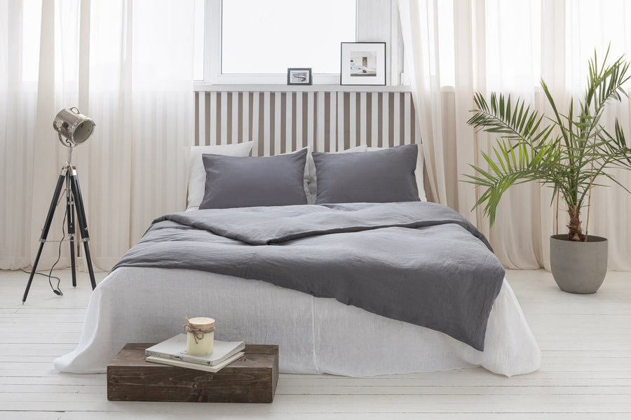 Grey linen bedding set with zipper - Linen Couture