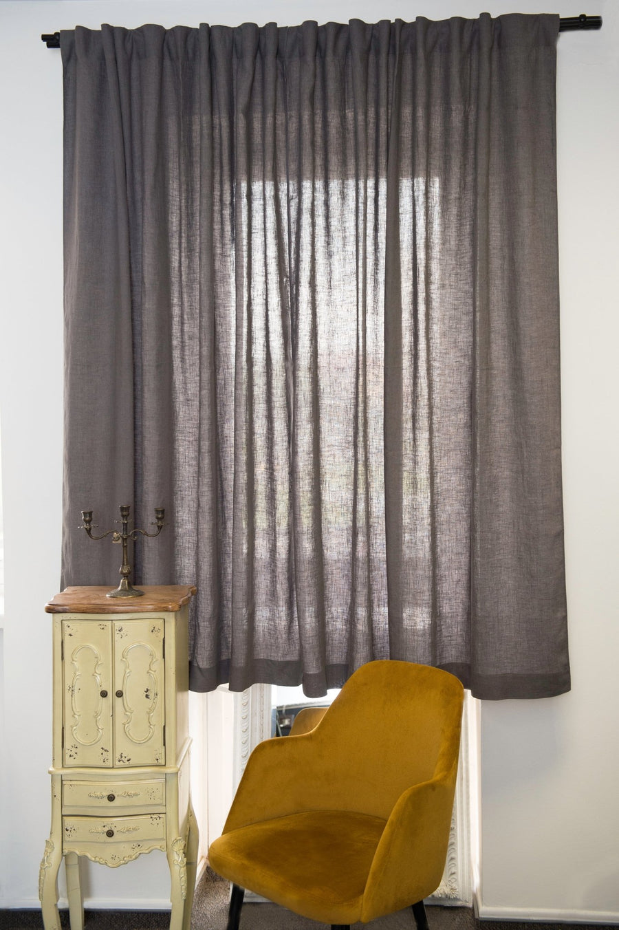 Grey linen curtain with multifunctional heading tape - Linen Couture