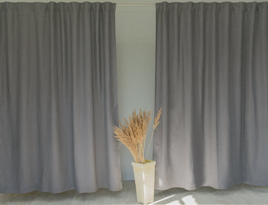 Grey linen curtain with multifunctional heading tape - Linen Couture