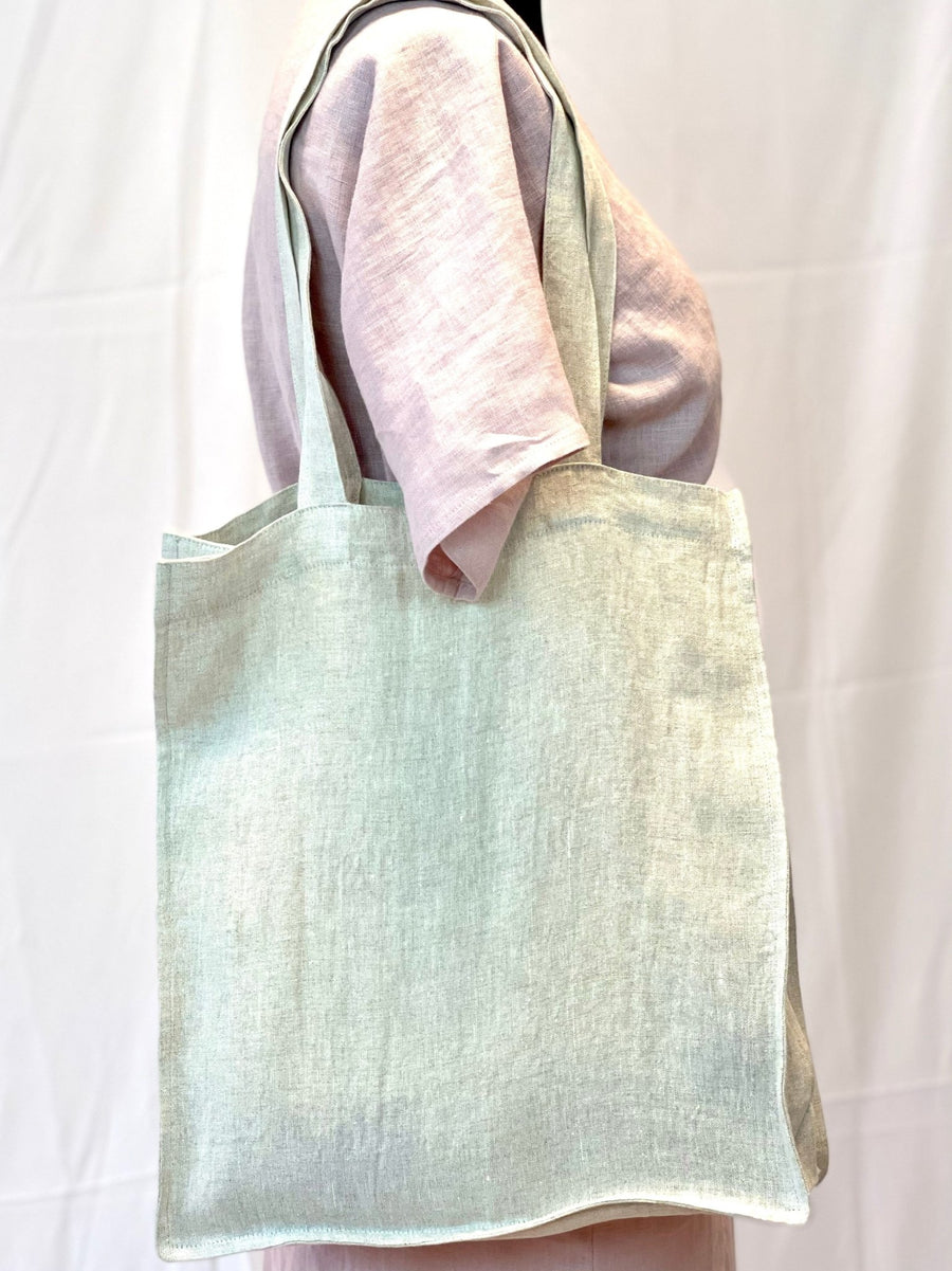 Grey Linen tote bag with embroidery - Linen Couture