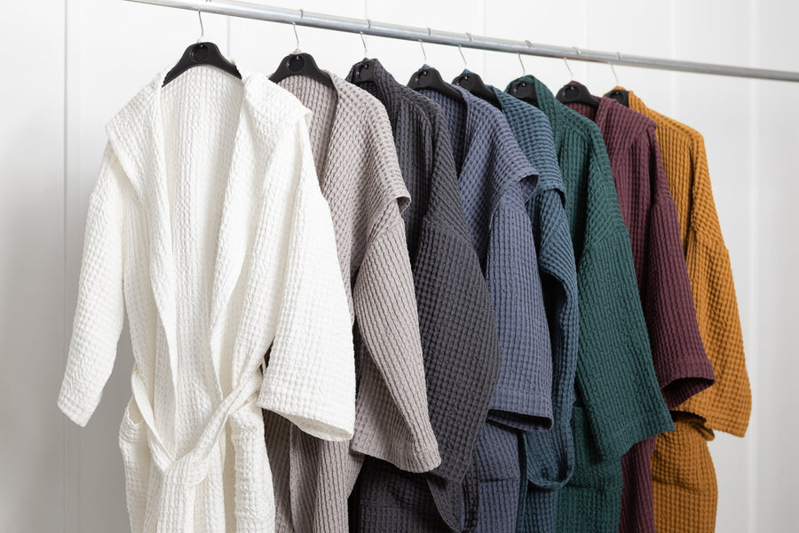 Greyish Green linen waffle robe - Linen Couture