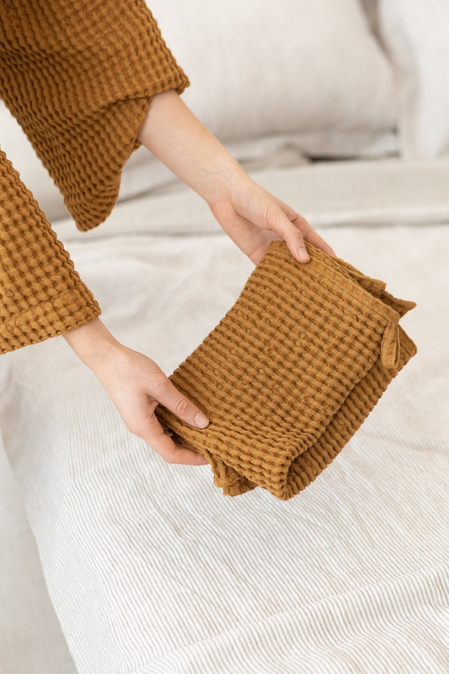 Greyish Green linen waffle towel - Linen Couture