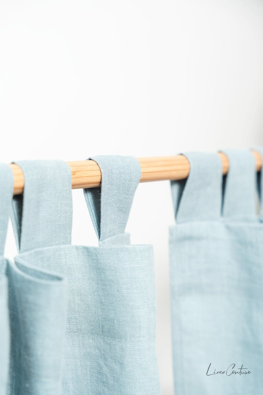 Greyish Mint linen curtain with tabs - Linen Couture