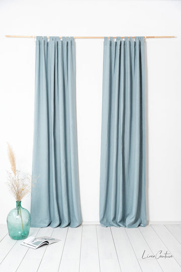 Greyish Mint linen curtain with tabs - Linen Couture