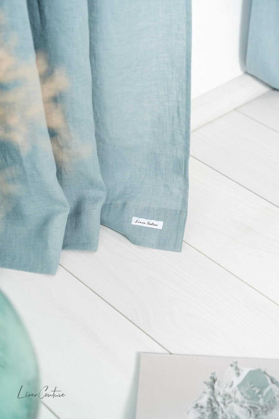 Greyish Mint linen curtain with tabs - Linen Couture