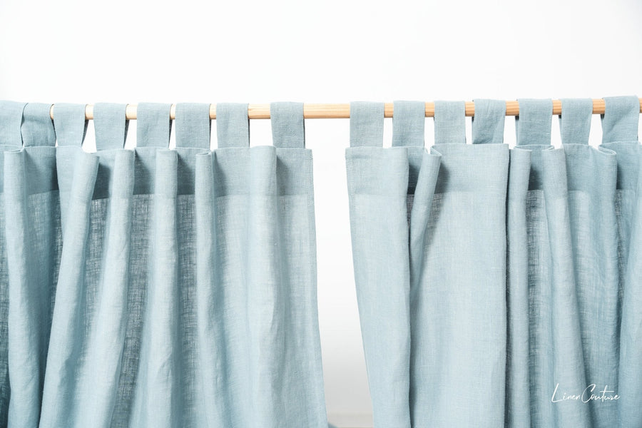 Greyish Mint linen curtain with tabs - Linen Couture