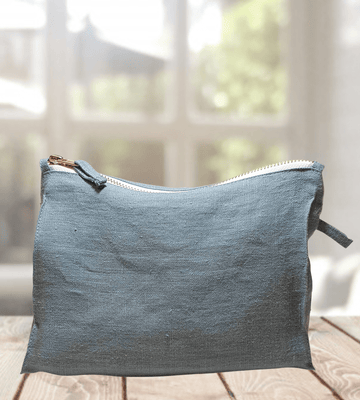 Greyish Mint linen makeup bag - Linen Couture