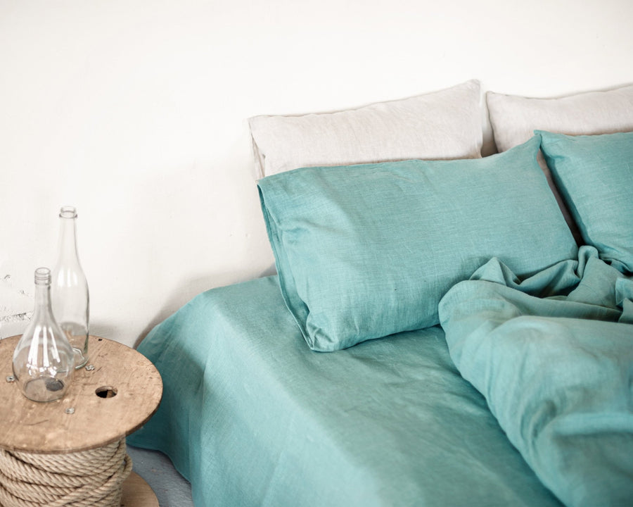 Greyish Mint linen set of linen bedding with zipper - Linen Couture