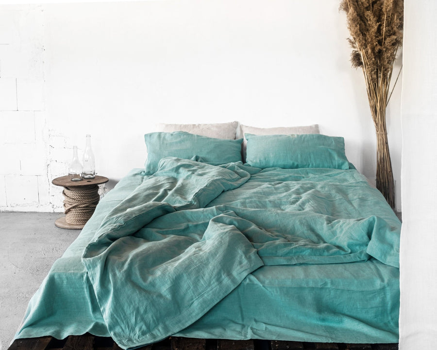 Greyish Mint linen set of linen bedding with zipper - Linen Couture