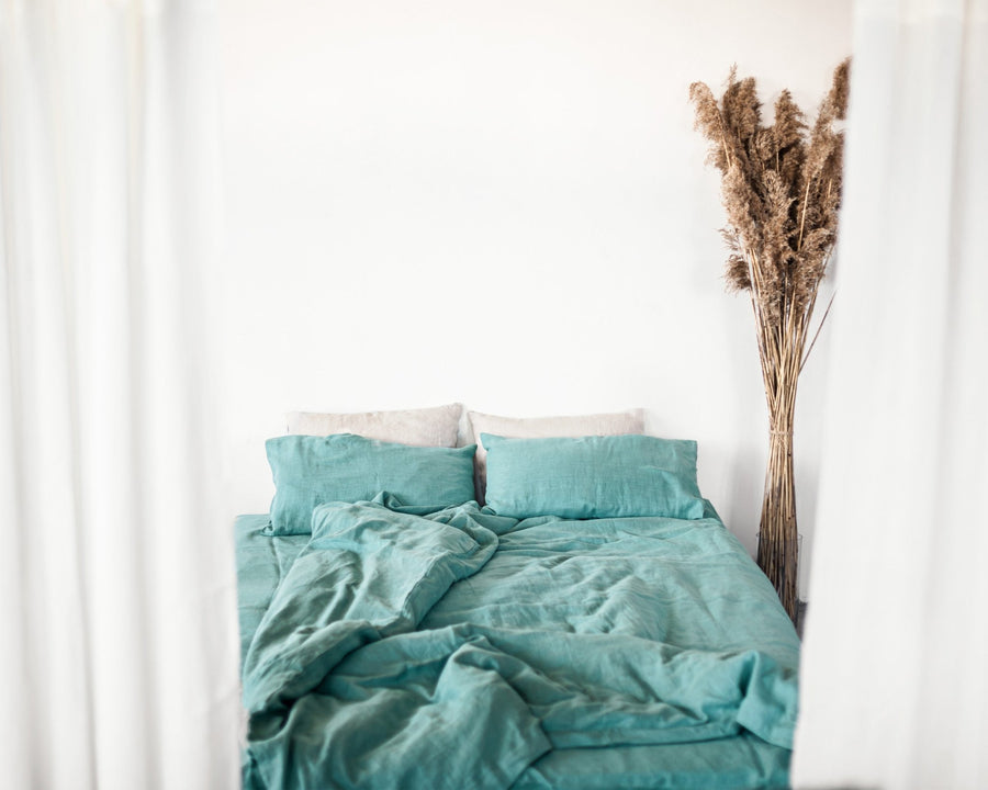 Greyish Mint linen set of linen bedding with zipper - Linen Couture
