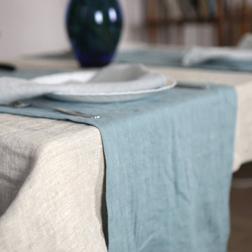Greyish Mint linen table runner - Linen Couture