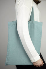 Greyish Mint linen tote bag - Linen Couture