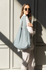 Greyish Mint linen tote bag with inside pocket - Linen Couture