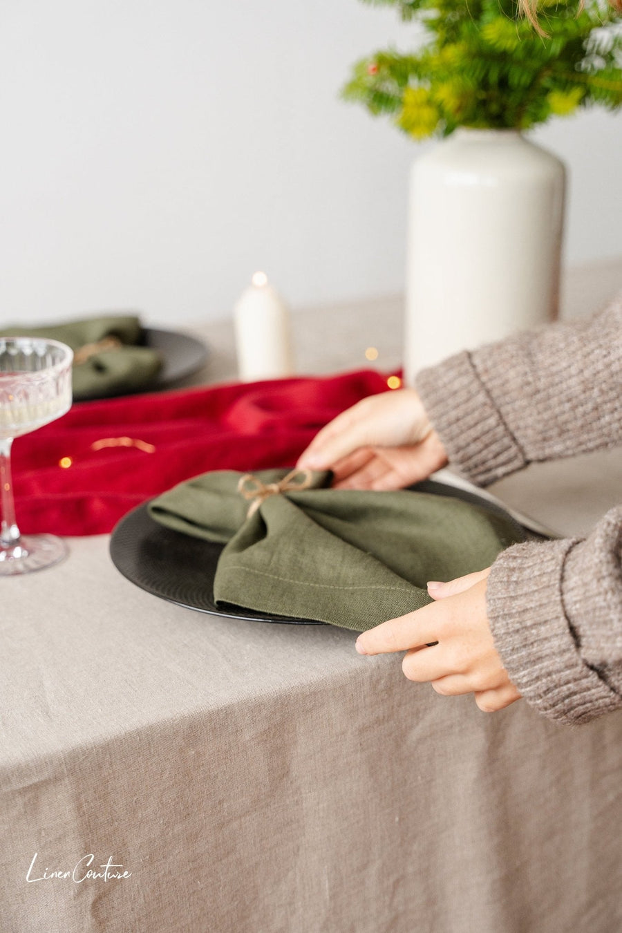 Handmade Natural Linen Christmas Tablecloth for Dining Tables - Linen Couture
