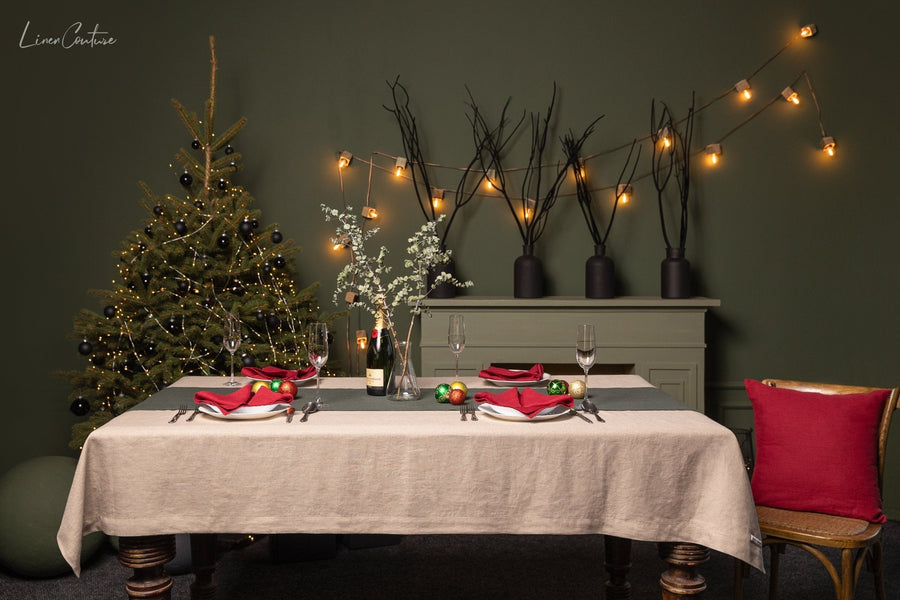 Handmade Natural Linen Christmas Tablecloth for Dining Tables - Linen Couture