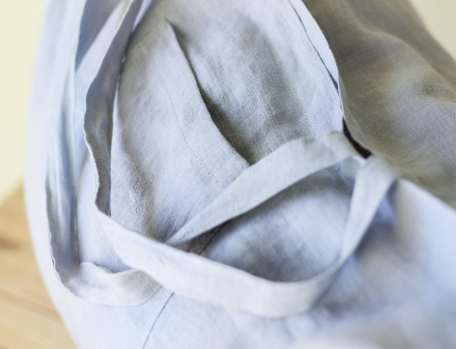 Ice Blue linen beach bag with pocket - Linen Couture