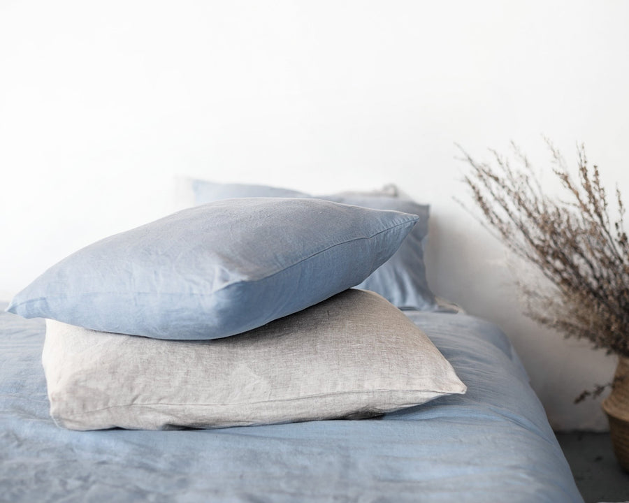 Ice Blue linen bedding set with zipper - Linen Couture