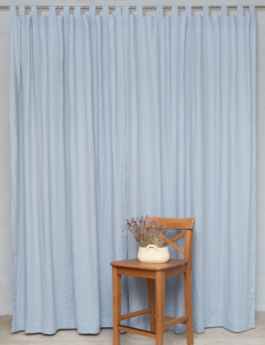 Ice Blue linen curtain with tabs - Linen Couture