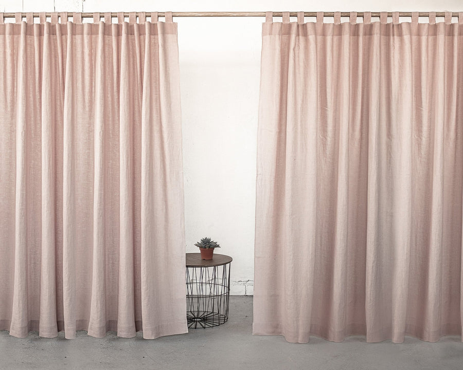 Ice Blue linen curtain with tabs - Linen Couture