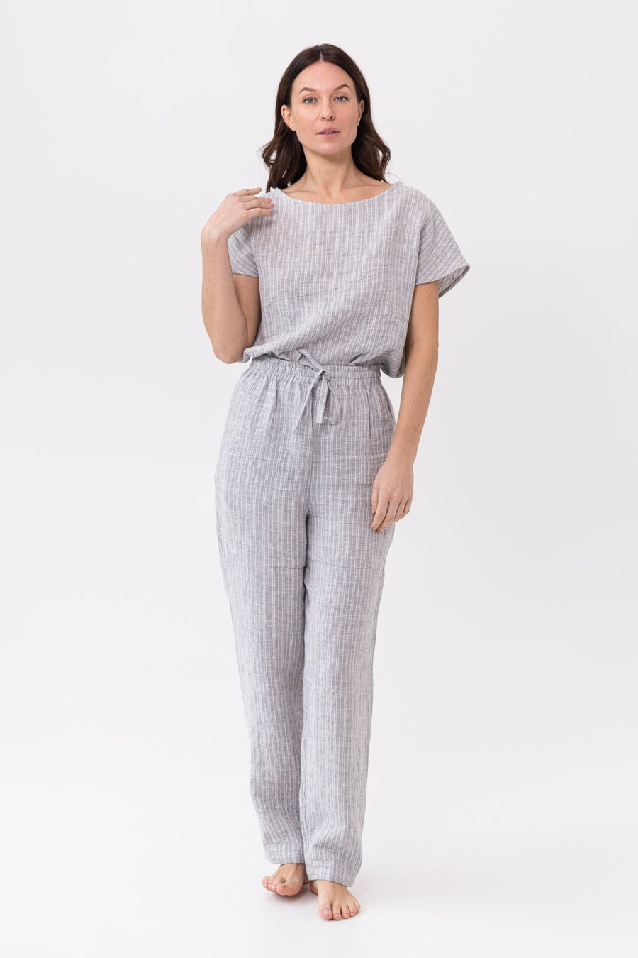 Ice Blue linen / Natural Linen Pajama set / Linen loungewear / Linen sleepwear - Linen Couture