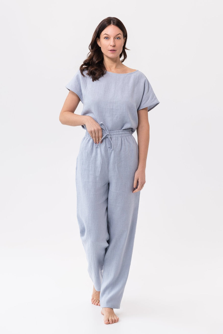 Ice Blue linen / Natural Linen Pajama set / Linen loungewear / Linen sleepwear - Linen Couture