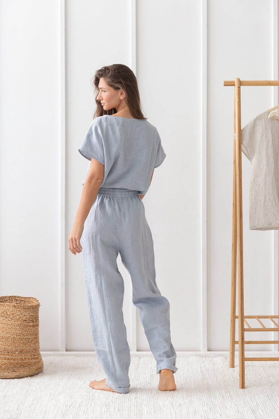 Ice Blue linen / Natural Linen Pajama set / Linen loungewear / Linen sleepwear - Linen Couture