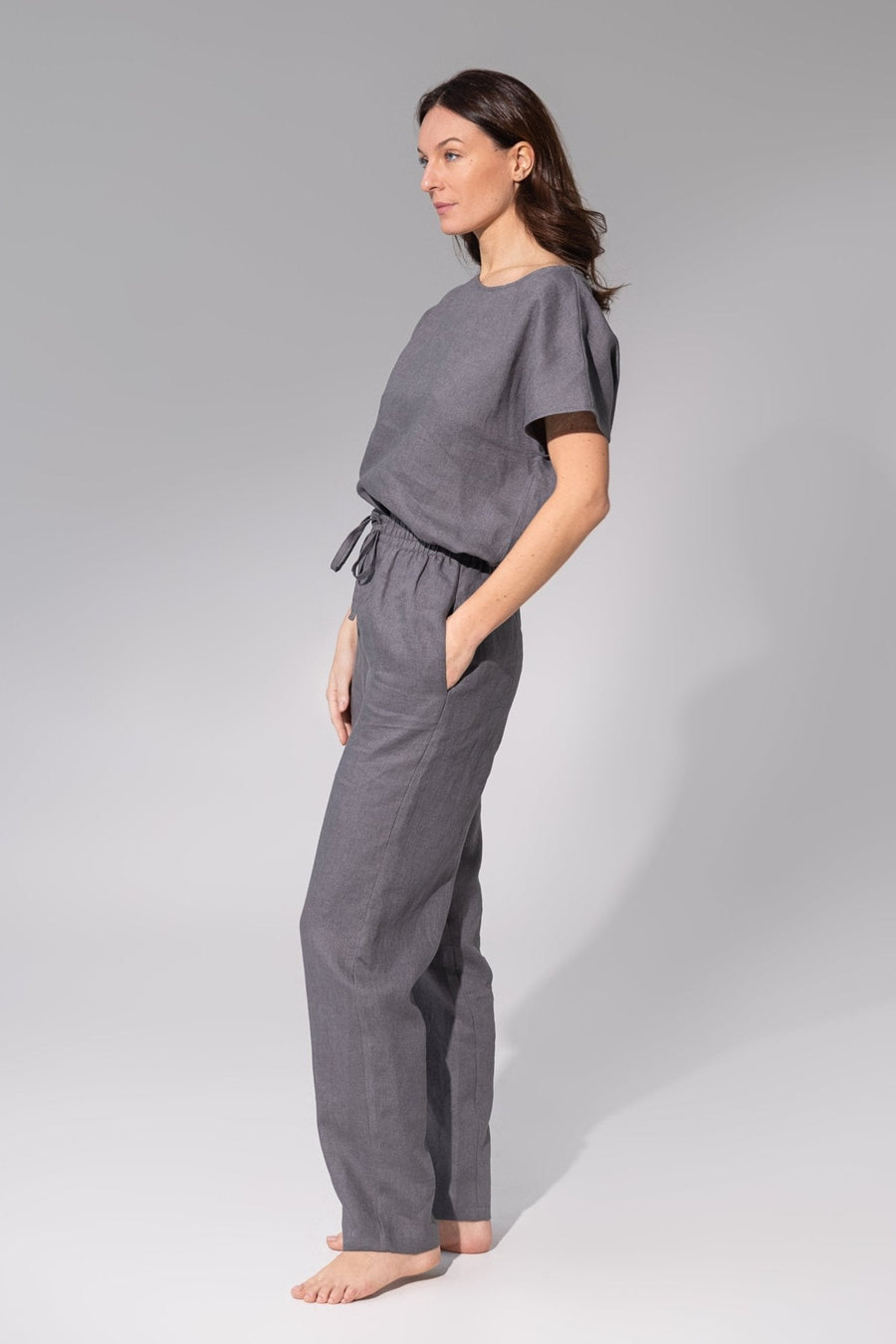Ice Blue linen / Natural Linen Pajama set / Linen loungewear / Linen sleepwear - Linen Couture