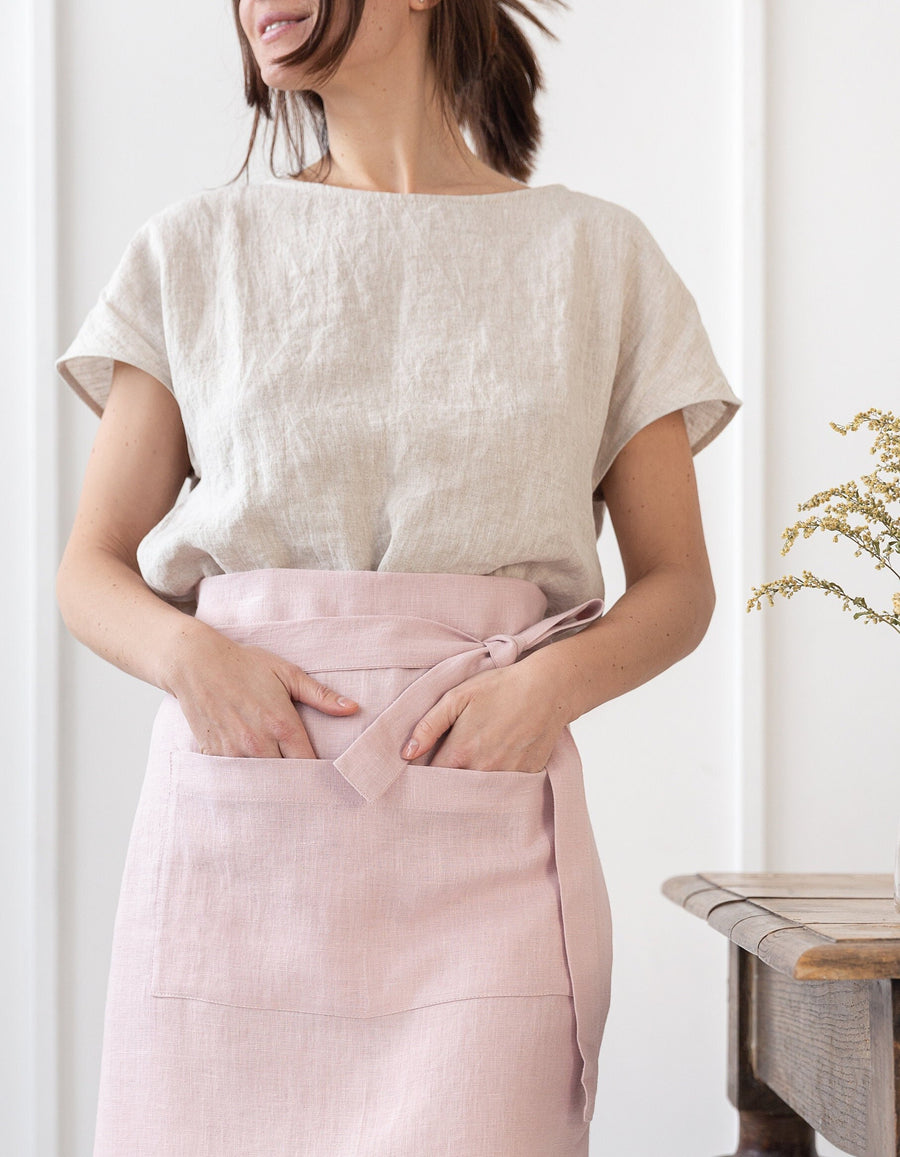 Pastel Plum linen waist apron - Linen Couture Boutique