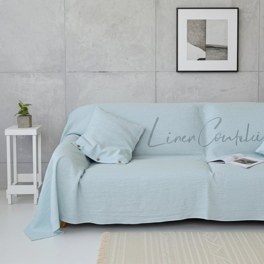 Light Grey Linen Sofa Slipcover – Handmade Custom Couch Cover, Washable Linen L-Shape Furniture Protector
