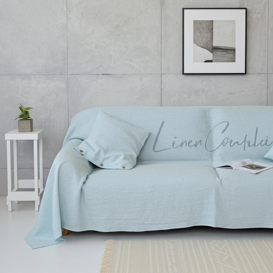 White Linen Sofa Slipcover – Handmade Custom Couch Cover, Washable Linen L-Shape Furniture Protector