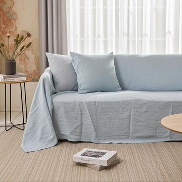 Handmade Light Grey Linen Couch Cover - Custom Sofa Slipcover