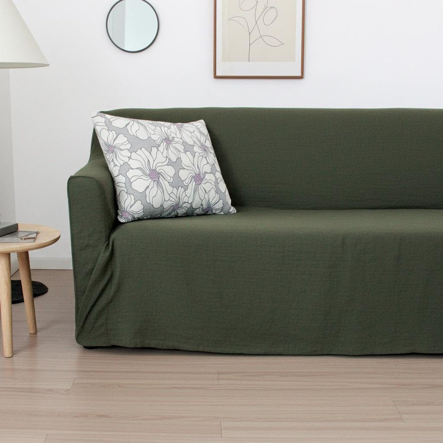 White Linen Sofa Slipcover – Handmade Custom Couch Cover, Washable Linen L-Shape Furniture Protector