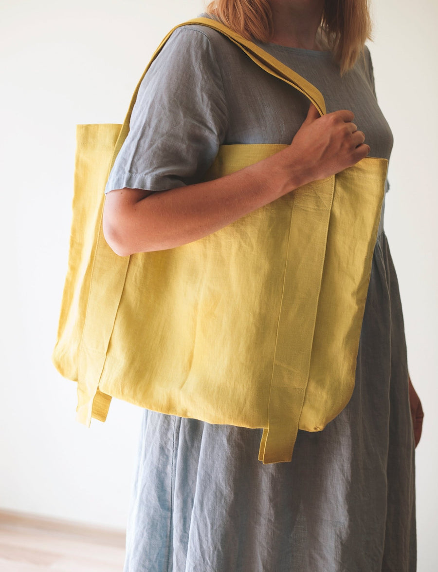 Lemon linen canvas bag - Linen Couture