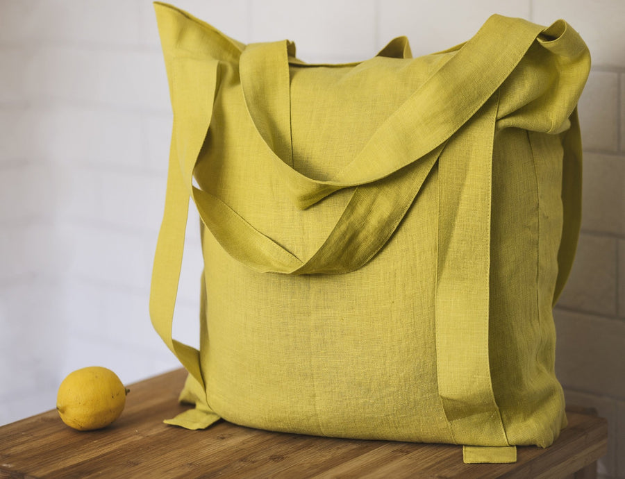 Lemon linen canvas bag - Linen Couture