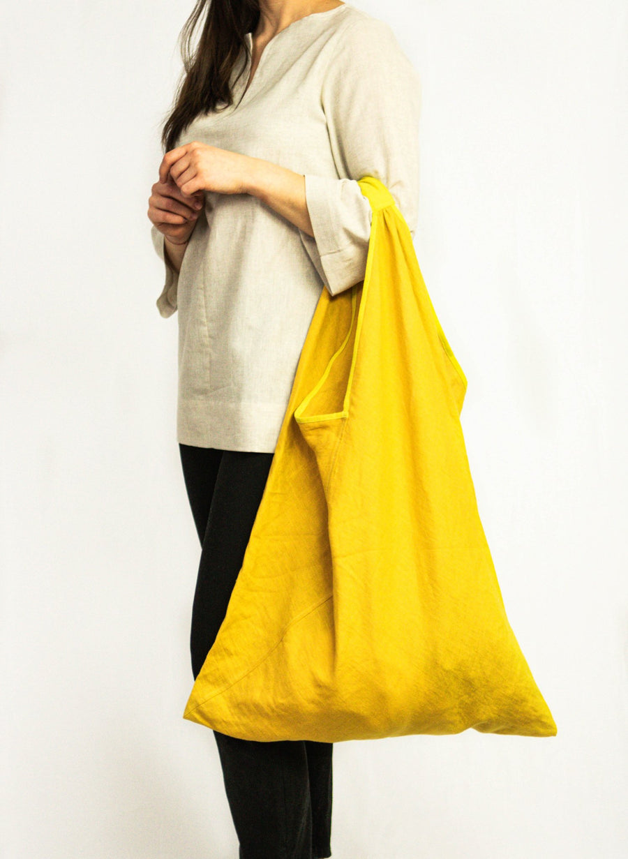 Lemon linen triangle bag - Linen Couture