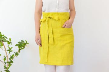 Lemon linen waist apron - Linen Couture
