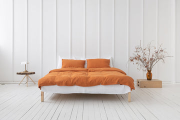 Light Chestnut linen bedding set with coconut buttons - Linen Couture