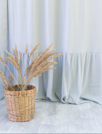 Light Grey linen curtain with ruffles, rod pocket - Linen Couture