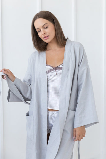 Light Grey linen robe - Linen Couture