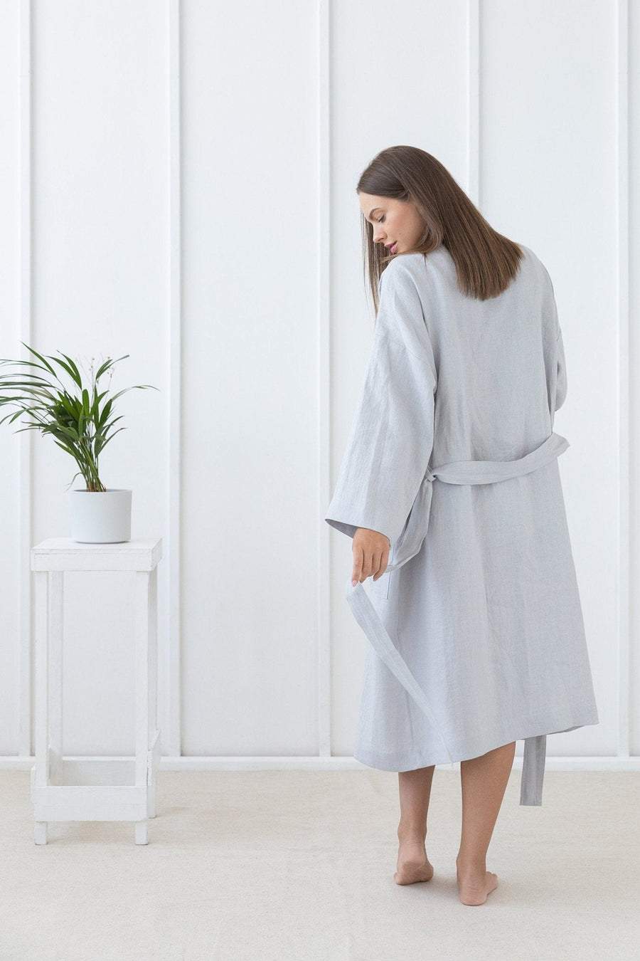 Light Grey linen robe - Linen Couture